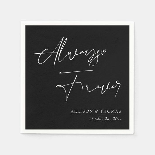 Elegant altijd en voor altijd zwart-wit bruiloft servet (Voorkant)