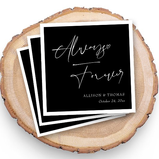 Elegant altijd en voor altijd zwart-wit bruiloft servet