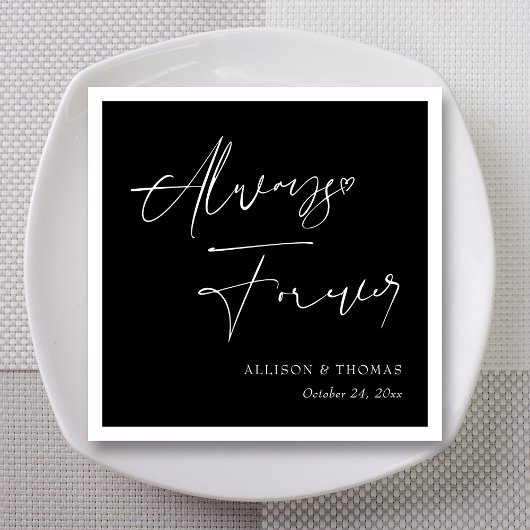 Elegant altijd en voor altijd zwart-wit bruiloft servet