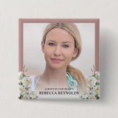 Elegant Always In Our Hearts Photo Floral Funeral Vierkante Button 5,1 Cm (Voorkant)