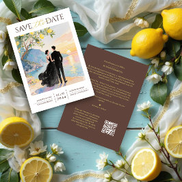 Elegant Amalfi Coast Lemon Tree Wedding Couple Save The Date
