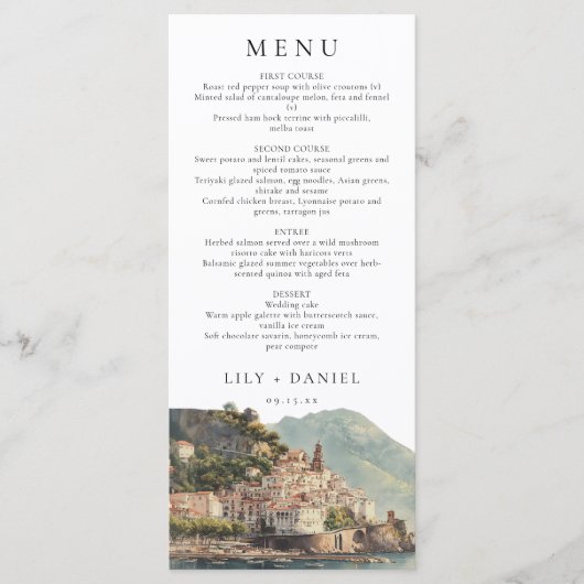 Elegant Amalfi Italian Watercolor Wedding Menu (Voorkant)