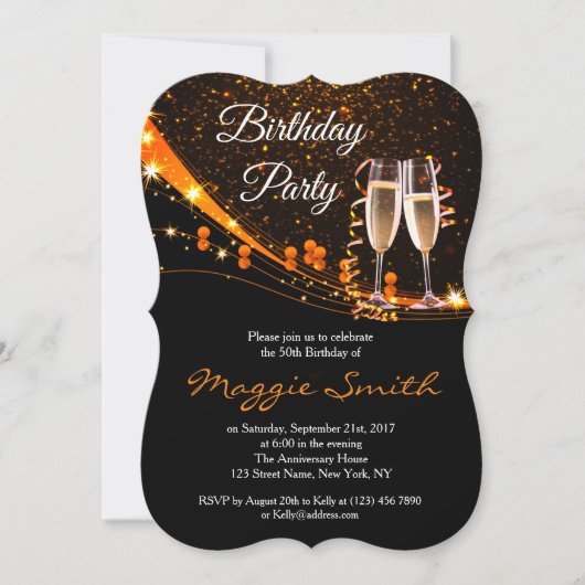Elegant Amber Champagne Verjaardagsfeest Uitnodige Kaart (Voorkant)