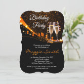 Elegant Amber Champagne Verjaardagsfeest Uitnodige Kaart (Staand voorkant)