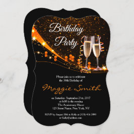 Elegant Amber Champagne Verjaardagsfeest Uitnodige Kaart