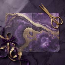 Elegant Amethist Paars en Goud Agaat Marmer Tissuepapier