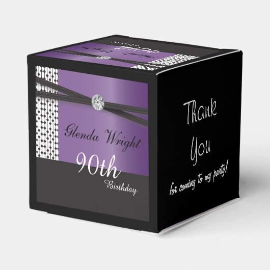 Elegant Amethyst Paars en Black Birthday Bedankdoosjes (Achterkant)