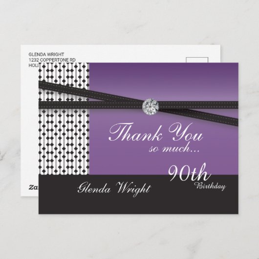 Elegant Amethyst Paars en Black Birthday Briefkaart (Voorkant / Achterkant)