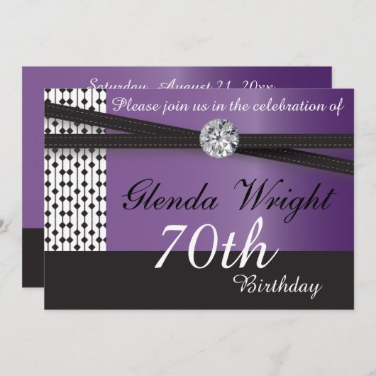 Elegant Amethyst Paars en Black Birthday Kaart (Voorkant / Achterkant)