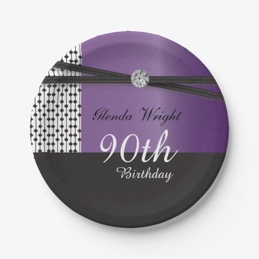 Elegant Amethyst Paars en Black Birthday Papieren Bordje (Voorkant)