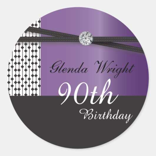 Elegant Amethyst Paars en Black Birthday Ronde Sticker (Voorkant)