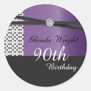 Elegant Amethyst Paars en Black Birthday Ronde Sticker