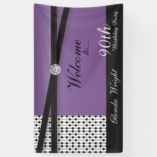 Elegant Amethyst Paars en Black Birthday Spandoek (Verticaal)