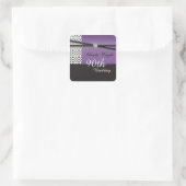 Elegant Amethyst Paars en Black Birthday Vierkante Sticker (Tas)