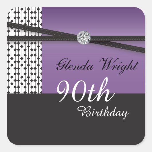 Elegant Amethyst Paars en Black Birthday Vierkante Sticker (Voorkant)