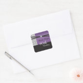 Elegant Amethyst Paars en Black Birthday Vierkante Sticker (Envelop)