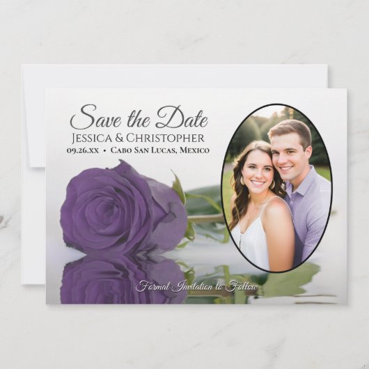 Elegant Amethyst Paars Roos & Oval Foto Weddenscha Save The Date (Voorkant)