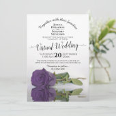Elegant Amethyst Paars Roos Virtual Wedding Kaart (Staand voorkant)