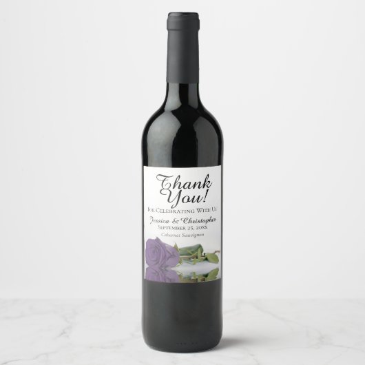 Elegant Amethyst Paars Roos Weddenschap Bedankt Wijn Etiket (Voorkant)