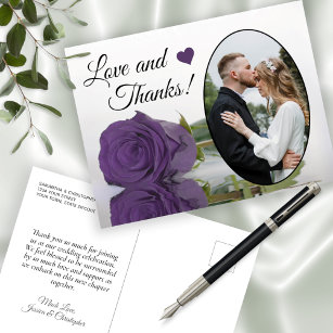 Elegant Amethyst Paars Roos Wedding Love & Bedankt Briefkaart