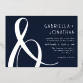 Elegant Ampersand Blue Wedding Silver Folie Uitnodiging (Voorkant)