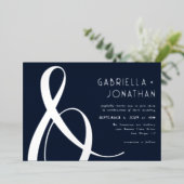 Elegant Ampersand Blue Wedding Silver Folie Uitnodiging (Staand Voorkant)