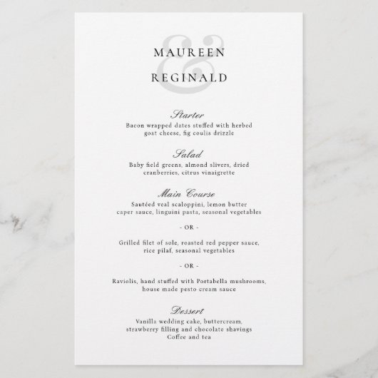 Elegant Ampersand Formal Traditional Wedding Menu (Voorkant)