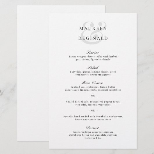 Elegant Ampersand Formal Traditional Wedding Menu (Voorkant / Achterkant)