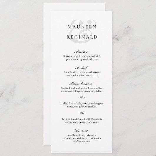 Elegant Ampersand Formele Traditionele Weddenschap Menu (Voorkant / Achterkant)