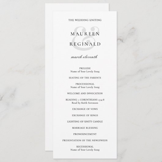 Elegant Ampersand Formele Traditionele Weddenschap Programmakaart (Voorkant / Achterkant)