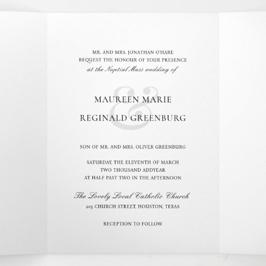 Elegant Ampersand Foto Formele traditionele bruilo Drieluik Uitnodiging (Binnenkant midden)