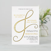 Elegant Ampersand Gold Modern Wedding Folie Uitnodiging (Staand Voorkant)