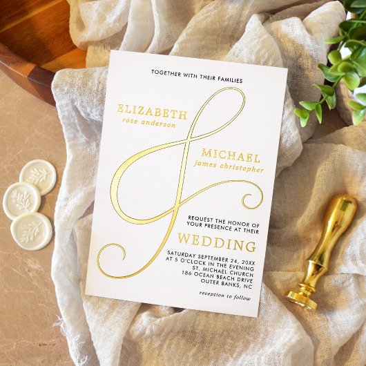Elegant Ampersand Gold Modern Wedding Folie Uitnodiging