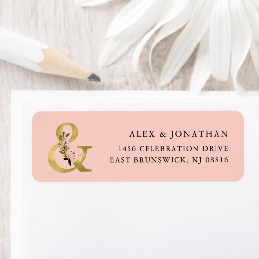 Elegant Ampersand | Goud en Blush Bloemen Bruiloft Etiket (Insitu)