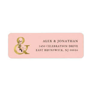 Elegant Ampersand Goud en Blush Bloemen Bruiloft Etiket