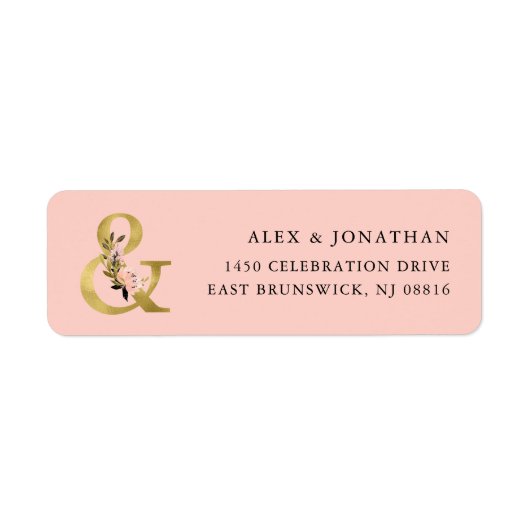 Elegant Ampersand | Goud en Blush Bloemen Bruiloft Etiket (Voorkant)