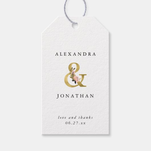 Elegant Ampersand | Goud en Blush Bruiloft Cadeaulabel (Voorkant)