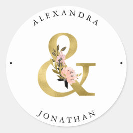 Elegant Ampersand | Goud en Blush Bruiloft Ronde Sticker