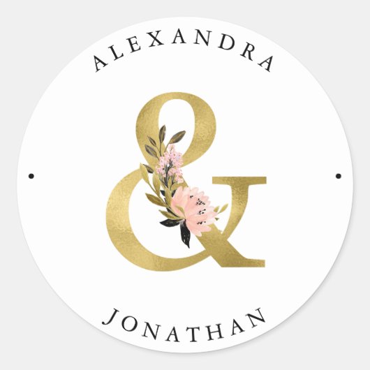 Elegant Ampersand | Goud en Blush Bruiloft Ronde Sticker (Voorkant)