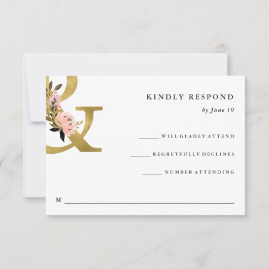 Elegant Ampersand | Goud en Blush Bruiloft RSVP (Voorkant)
