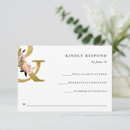 Elegant Ampersand | Goud en Blush Bruiloft RSVP (Staand voorkant)