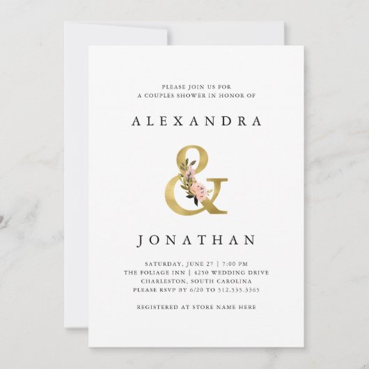 Elegant Ampersand | Goud en Blush Couples Douche Kaart (Voorkant)