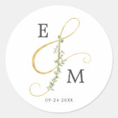 Elegant Ampersand Greenery Monogram Wedding Ronde Sticker (Voorkant)