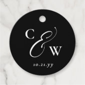 Elegant ampersand initialen bruiloft zwart-wit bedankjes labels (Voorkant)
