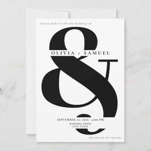 Elegant Ampersand Minimalistisch zwart wit bruilof Kaart (Voorkant)