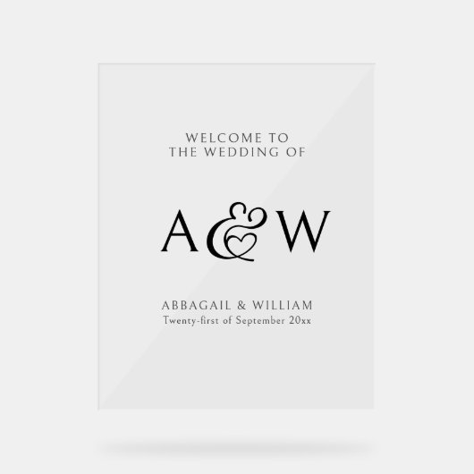 Elegant Ampersand Monogram Weddenschap Welkomsttek Acryl Bord (Voorkant)
