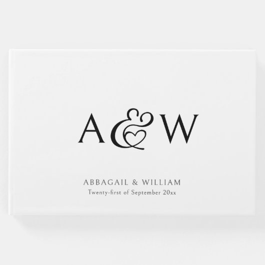 Elegant Ampersand Monogram Zwart & Wit Bruiloft Gastenboek (Voorkant)