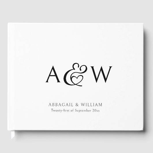 Elegant Ampersand Monogram Zwart & Wit Bruiloft Gastenboek (Voorkant)
