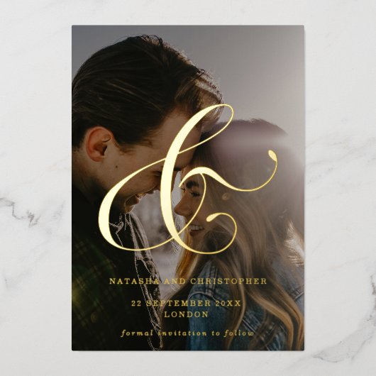 Elegant Ampersand Overlay Photo Save the Date Folie Uitnodiging (Voorkant)