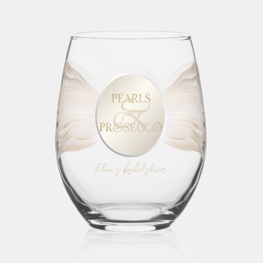 Elegant Ampersand Pearls & Prosecco Vrijgezellenfe Wijnglas Zonder Voet (Voorkant)